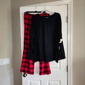 New Sonoma Women's 2 Pc Pajama Set Pink Black Plaid Fleece Pants Long Sleeve 2x